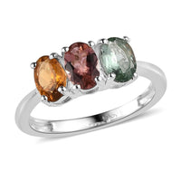 Multi-Tourmaline 3 Stone Ring in Sterling Silver 1.25 ctw