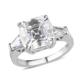 Step Cut Moissanite (Oct 10x10mm) Ring in Platinum Over Sterling Silver (Size 10.0) 6.25 ctw - Sticky add to cart bar