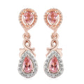 Natural Blush Tourmaline and Natural White Zircon Dangle Earrings in Vermeil Rose Gold Over Sterling Silver 1.00 ctw - Sticky add to cart bar