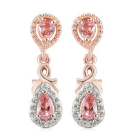 Natural Blush Tourmaline and Natural White Zircon Dangle Earrings in Vermeil Rose Gold Over Sterling Silver 1.00 ctw