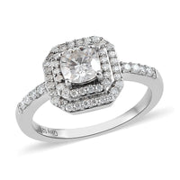 Moissanite Double Halo Ring in Platinum Over Sterling Silver 1.25 ctw (Delivery in 5-7 Business Days)