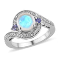 Rainbow Moonstone and Multi Gemstone Halo Ring in Platinum Over Sterling Silver (Size 10.0) 1.75 ctw - Sticky add to cart bar