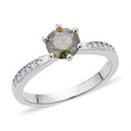 Olive Green and White Moissanite Ring in Rhodium Over Sterling Silver 1.15 ctw - Sticky add to cart bar
