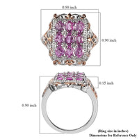 Premium Madagascar Pink Sapphire Cluster Ring in Vermeil Rose Gold and Platinum Over Sterling Silver (Size 10.0) 2.85 ctw (Delivery in 5-7 Business Days)