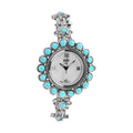 Eon 1962 Swiss Movement Sleeping Beauty Turquoise, White Zircon Watch in Platinum Over Sterling Silver 10.25 ctw - Sticky add to cart bar