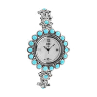 Eon 1962 Swiss Movement Sleeping Beauty Turquoise, White Zircon Watch in Platinum Over Sterling Silver 10.25 ctw