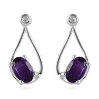 Amethyst and Natural White Zircon Stud Earrings in Sterling Silver 1.00 ctw (Delivery in 7-10 Business Days)
