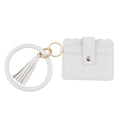White Faux Leather Cardholder Bangle Key Ring with Tassels - Sticky add to cart bar