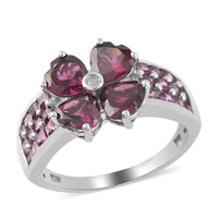 Orissa Rhodolite Garnet and Natural White Zircon Ring in Platinum Over Sterling Silver (Size 10.0) 5.15 ctw