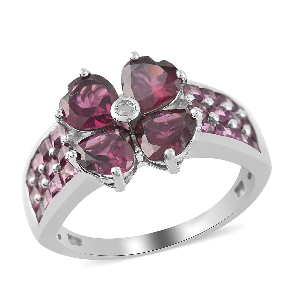 Orissa Rhodolite Garnet and Natural White Zircon Ring in Platinum Over Sterling Silver (Size 10.0) 5.15 ctw (1)