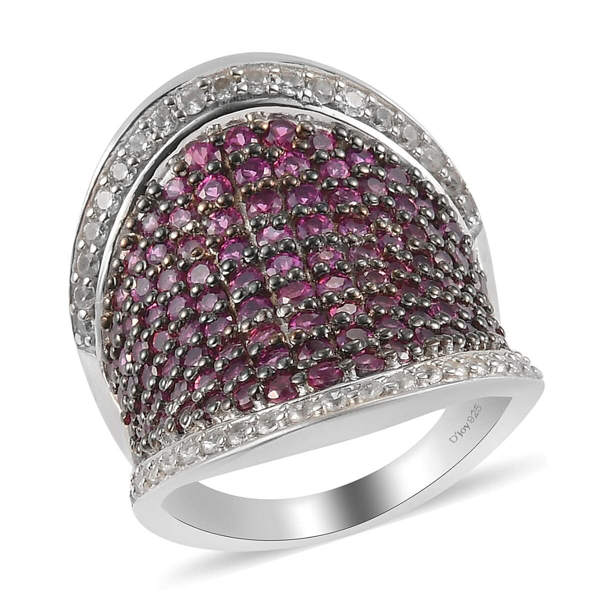 Orissa Rhodolite Garnet, Natural White Zircon Cluster Ring in Platinum Over Sterling Silver (Size 10.0) (10.20 g) 3.50 ctw