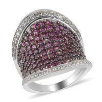 Orissa Rhodolite Garnet, Natural White Zircon Cluster Ring in Platinum Over Sterling Silver (Size 10.0) (10.20 g) 3.50 ctw