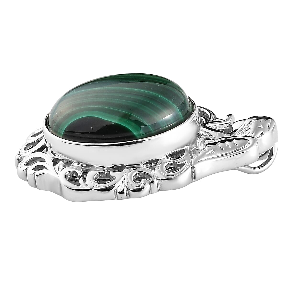 African Malachite Solitaire Pendant in Platinum Over Copper with Magnet 14.50 ctw (3)