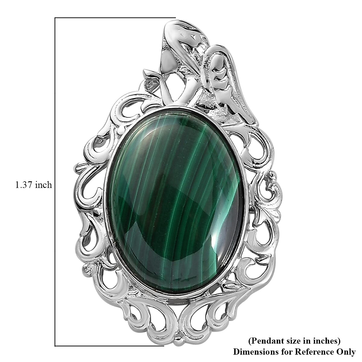 African Malachite Solitaire Pendant in Platinum Over Copper with Magnet 14.50 ctw (5)