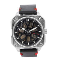 GENOA Automatic Mechanical Movement Watch with Black Hollow-Out Dial and Black Leather Strap (44 mm)