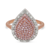 Natural Pink and White Diamond Pear Shape Ring in Vermeil Rose Gold Over Sterling Silver (Size 7.0) 0.50 ctw
