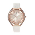 STRADA Japanese Movement White Austrian Crystal, Stardust Watch with White Faux Leather Strap - Sticky add to cart bar