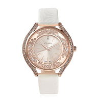 STRADA Japanese Movement White Austrian Crystal, Stardust Watch with White Faux Leather Strap