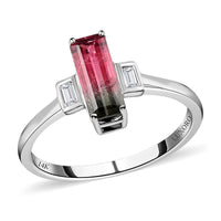Certified and Appraised LUXORO 14K White Gold AAA Bi-Color Tourmaline and G-H I2 Diamond Ring 2.25 Grams 1.61 ctw