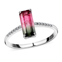 Certified and Appraised LUXORO 14K White Gold AAA Bi-Color Tourmaline and G-H I2 Diamond Ring 1.72 ctw