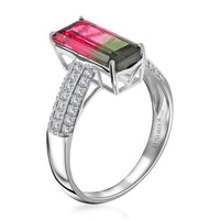 Certified and Appraised LUXORO 14K White Gold AAA Bi-Color Tourmaline and G-H I2 Diamond Ring 2.65 Grams 2.86 ctw