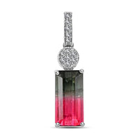 Certified Luxoro AAA Bi-Color Tourmaline and G-H I2 Diamond 3.66 ctw Pendant without Chain in 14K White Gold