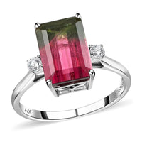 Certified and Appraised LUXORO 14K White Gold AAA Bi-Color Tourmaline and G-H I2 Diamond Ring 2.55 Grams 4.61 ctw