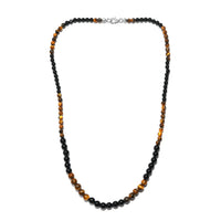Tiger's Eye and Black Agate Beaded Necklace 20 Inches in Sterling Silver 97.25 ctw