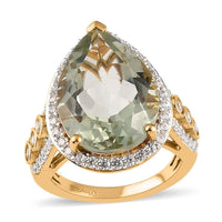 AAA Montezuma Prasiolite and Natural White Zircon Ring in Vermeil Yellow Gold Over Sterling Silver (Size 10.0) 12.15 ctw
