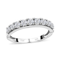Moissanite Arthritis Half Eternity Band Ring in Rhodium Over Sterling Silver, Moissanite Band, Moissanite Ring,Sterling Silver Ring 1.00 ctw (Size 10)