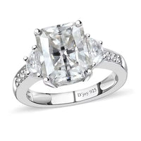 Radiant Cut Moissanite (Oct 10x8mm) Ring in Rhodium Over Sterling Silver (Size 10.0) 3.90 ctw