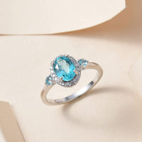 LUXORO 10K White Gold Premium Madagascar Paraiba Apatite and Multi Gemstone Halo Ring 2.35 Grams 1.75 ctw