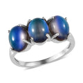 Aurora Moonstone Trilogy Ring in Platinum Over Sterling Silver (Size 10.0) 4.35 ctw - Sticky add to cart bar