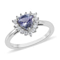 Peacock Tanzanite and Moissanite Sunburst Ring in Platinum Over Sterling Silver 1.00 ctw - Sticky add to cart bar