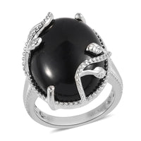 KARIS Black Onyx Solitaire Ring in Platinum Bond (Size 10.0) 14.10 ctw