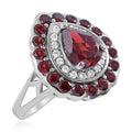 Mozambique Garnet, Natural White Zircon Double Halo Ring in Platinum Over Sterling Silver (Size 10.0) (Delivery in 5-7 Business Days) 3.35 ctw - Sticky add to cart bar