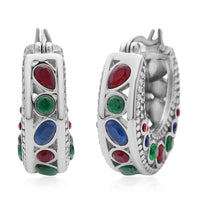 Multi Color Austrian Crystal Hoop Earrings in Stainless Steel
