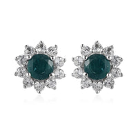 AAA Grandidierite and White Zircon Sunburst Stud Earrings in Platinum Over Sterling Silver 0.90 ctw
