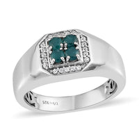 AAA Grandidierite, Natural White Zircon Men's Ring in Platinum Over Sterling Silver (Size 10.0) 0.75 ctw