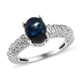 Thai Blue Star Sapphire, Natural White Zircon Ring in Platinum Over Sterling Silver 2.50 ctw - Sticky add to cart bar