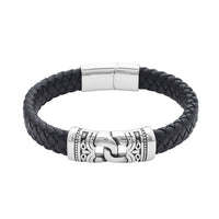 Faux Leather Ancient Pattern Bracelet in Black Oxidized Stainless Steel (8.00 In)