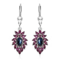 Blue Star Sapphire (DF) and Orissa Rhodolite Garnet Lever Back Earrings in Platinum Over Sterling Silver 5.85 ctw - Sticky add to cart bar