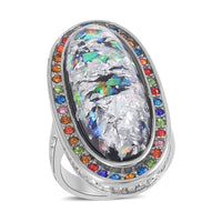Lab Created Opal and Multi Color Austrian Crystal Ring in Stainless Steel 5.00 ctw
