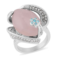 Galilea Rose Quartz, Blue and White Austrian Crystal Ring in Stainless Steel 15.00 ctw