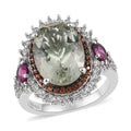 AAA Montezuma Prasiolite and Multi Gemstone Cocktail Ring in Platinum Over Sterling Silver 7.15 ctw (Delivery in 3-5 Business Days) - Sticky add to cart bar