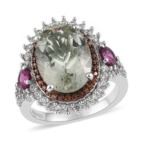 AAA Montezuma Prasiolite and Multi Gemstone Cocktail Ring in Platinum Over Sterling Silver 7.15 ctw (Delivery in 3-5 Business Days)