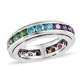 Simulated Multi Color Diamond Eternity Spinner Band Ring in Platinum Over Sterling Silver (Size 7.0) 3.40 ctw - Sticky add to cart bar