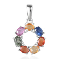Multi Sapphire Cluster Pendant in Sterling Silver 2.10 ctw