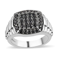 Thai Black Spinel Men's Ring in Stainless Steel 1.35 ctw