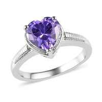 Karis Simulated Blue Diamond Solitaire Heart Ring in Platinum Bond (Size 11.0) 3.15 ctw